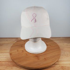 Hope For A Cure Ball Cap Two Tone Pink White w Embroider Cancer Ribbon Wms OSFM